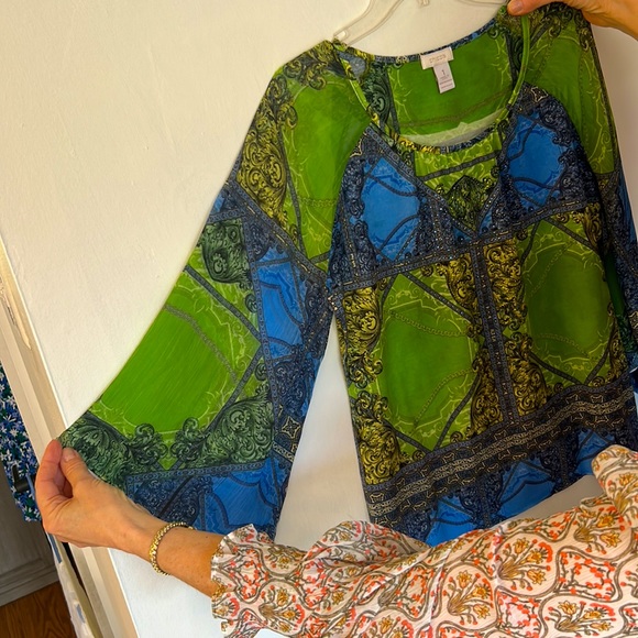 Chicos green and blue blouse size 1 - Picture 2 of 4